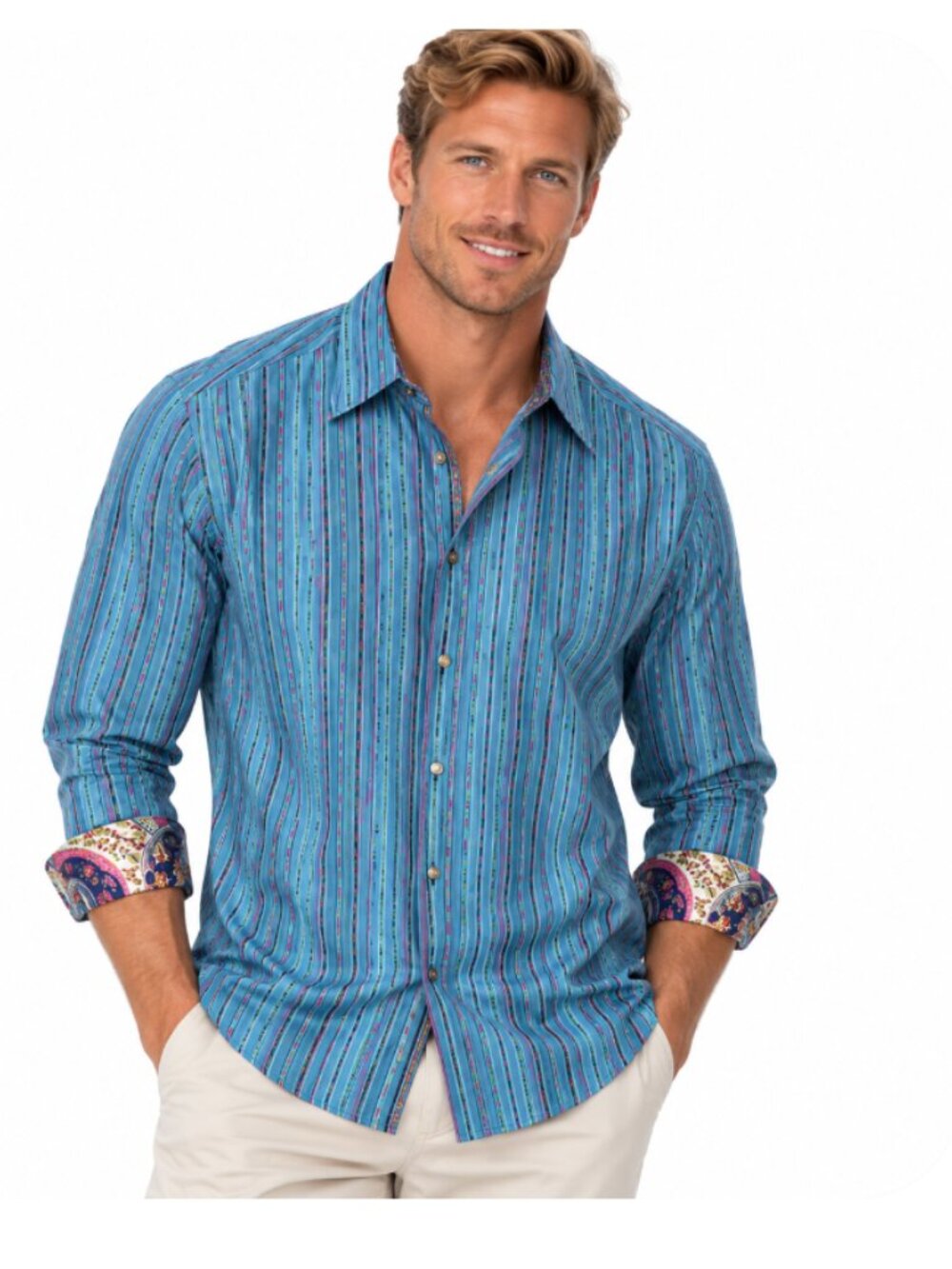 Robert Graham Men’s Blue Shirt Dress Casual stripes -paisley  Party XL